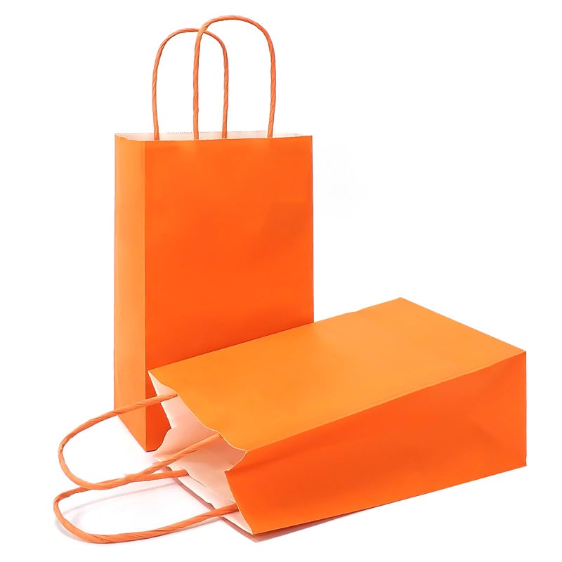 AZOWA Gift Bags Mini Small Kraft Paper Bags with Handles 4 x 24 x 6 in Orange 12 Pcs