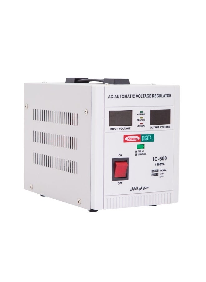 Shams 1500W 110-220V AC Automatic Voltage Regulator White 12 x 10 x 7 inch 22286  - Image 1