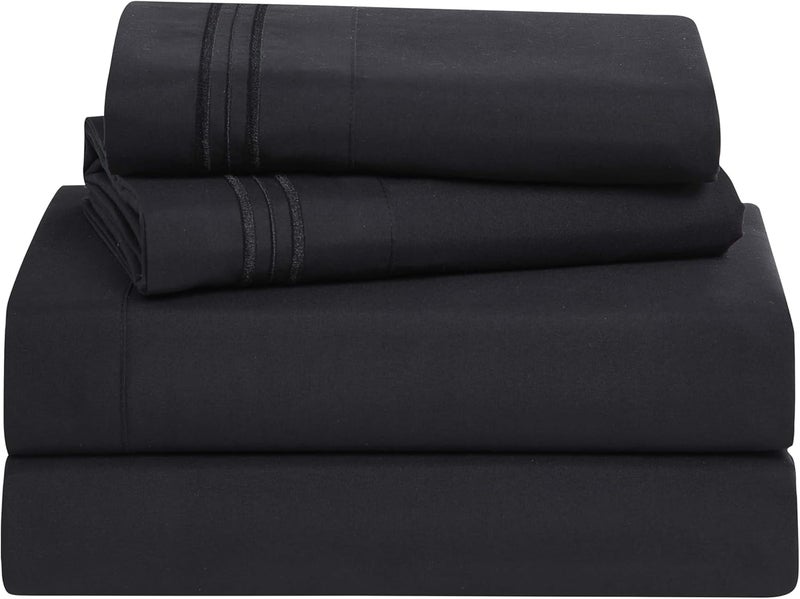 Clara Clark Premier 1800 Series 4pc Bed Sheet Set - Queen, Black - Image 1