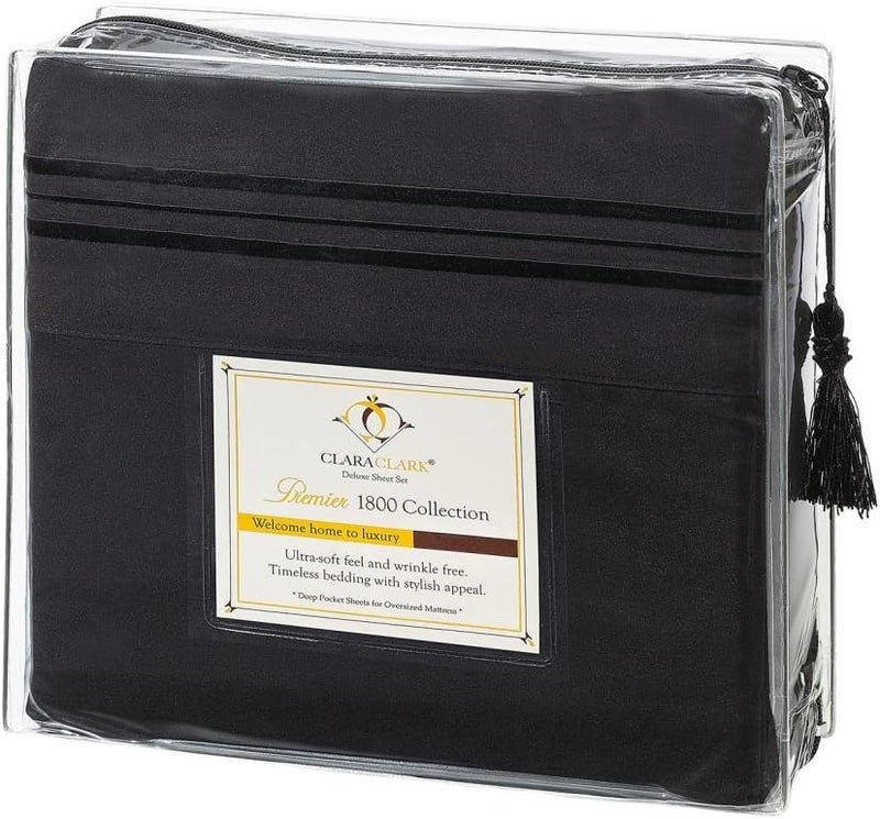 Clara Clark Premier 1800 Series 4pc Bed Sheet Set - Queen, Black - Image 4