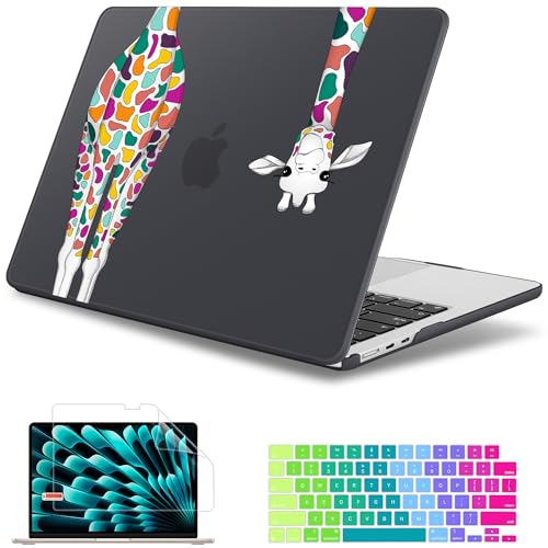 May Chen for M5 MacBook Air 13.6 Inch Case 2026 2025 2024-2022 Release M5 A3449 M4 A3240 M3 A3113 M2 A2681, Plastic Hard Shell Case for MacBook Air 13.6" with Retina Display, Black Colorful Giraffe - Image 1
