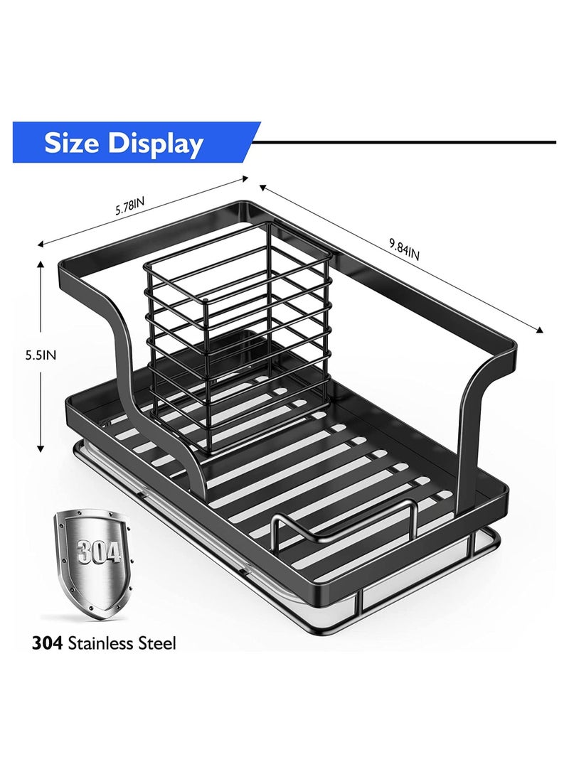 KASTWAVE - Kitchen Sink Caddy Organizer, Sponge Holder, Dish Soap Brush Holder with Removable Drain Pan, Kitchen Accessories Stainless Steel Storage Basket for Dishcloth - Image 1