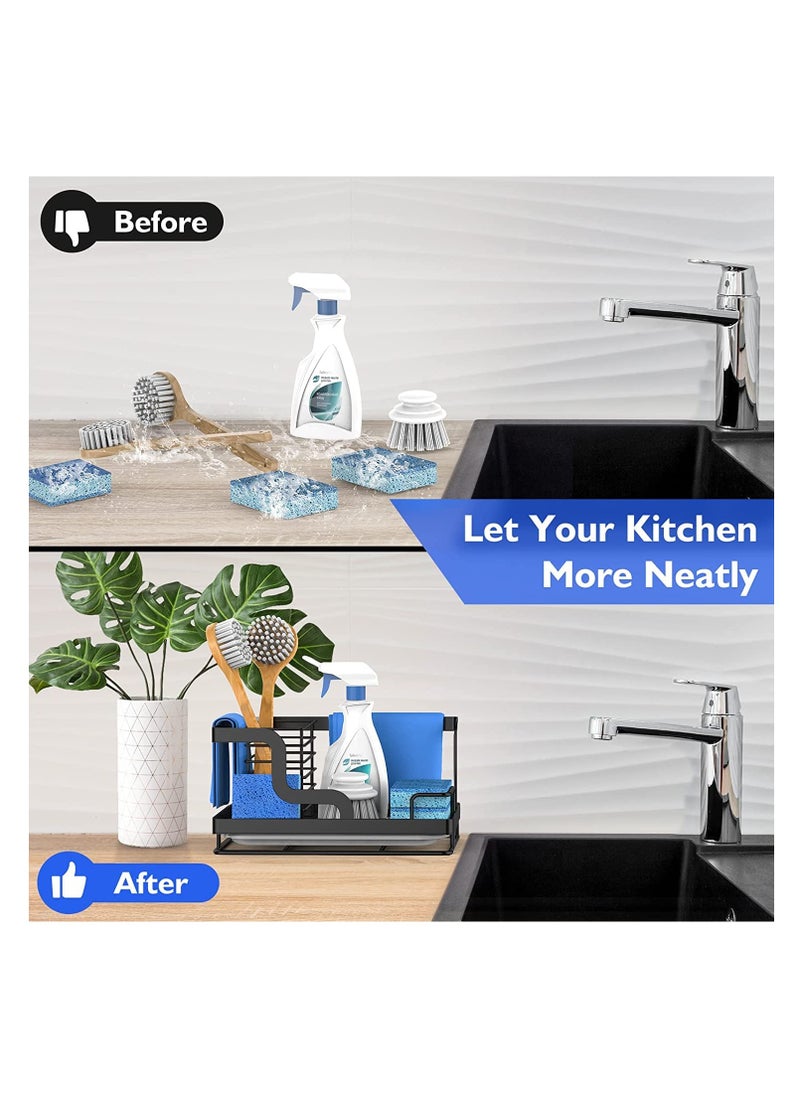 KASTWAVE - Kitchen Sink Caddy Organizer, Sponge Holder, Dish Soap Brush Holder with Removable Drain Pan, Kitchen Accessories Stainless Steel Storage Basket for Dishcloth - Image 1