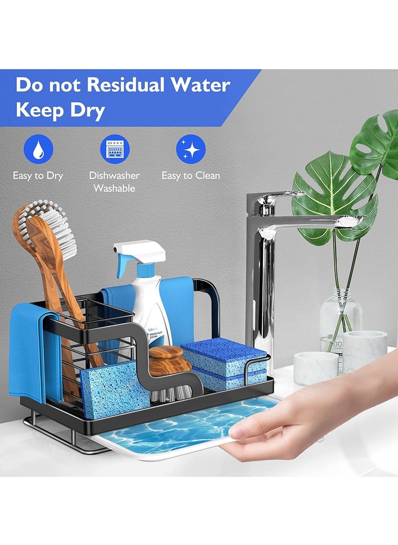 KASTWAVE - Kitchen Sink Caddy Organizer, Sponge Holder, Dish Soap Brush Holder with Removable Drain Pan, Kitchen Accessories Stainless Steel Storage Basket for Dishcloth - Image 1