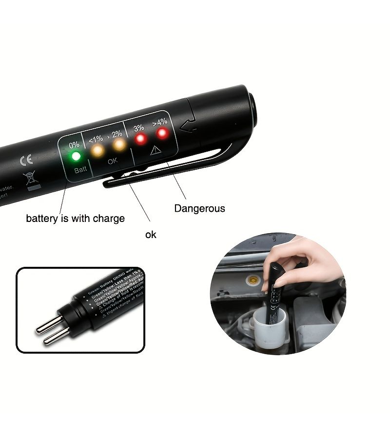 مؤشر LED لاختبار سائل الفرامل (5 لمبات) - أداة تقييم دقيقة لجودة زيت الفرامل في السيارات - قلم اختبار احترافي للسيارات والدراجات النارية - لون أسود - البطارية غير مضمنة - Image 2