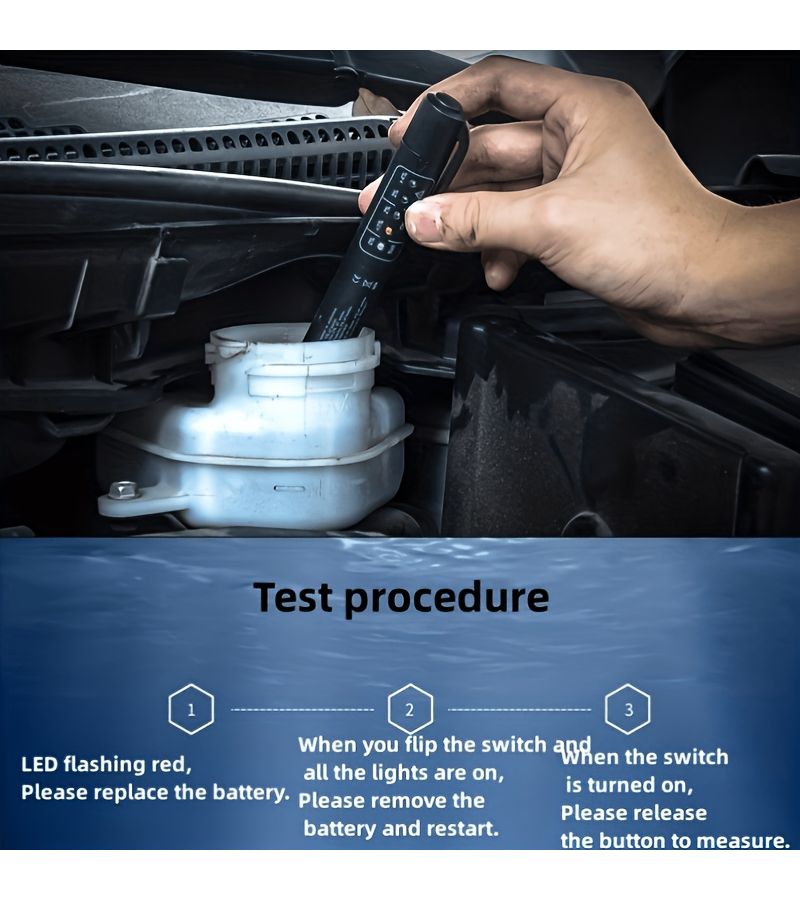 مؤشر LED لاختبار سائل الفرامل (5 لمبات) - أداة تقييم دقيقة لجودة زيت الفرامل في السيارات - قلم اختبار احترافي للسيارات والدراجات النارية - لون أسود - البطارية غير مضمنة - Image 5