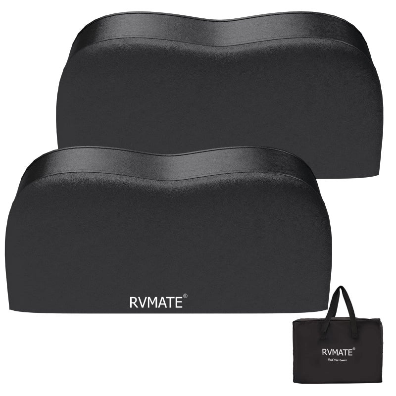 أغطية إطارات RVMATE للإطارات المزدوجة 2 عبوة تناسب إطارات بقطر 30-33 بوصة مقاومة للماء ومضادة للأشعة فوق البنفسجية باللون الأسود ملحقات RV للشاحنات والمقطورات