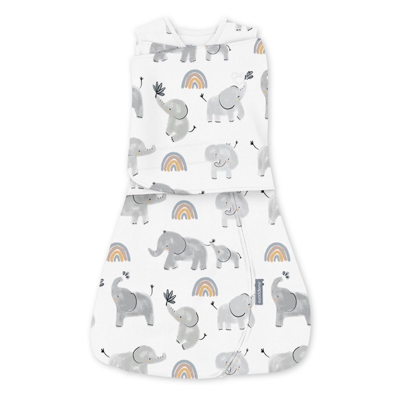 Ingenuity Arms Free Transitional Baby Swaddle, Size 3-6 Months, 14-18 Pounds, Arms Swaddled in or Out, 1.0 TOG - Happy Elephant - Image 1
