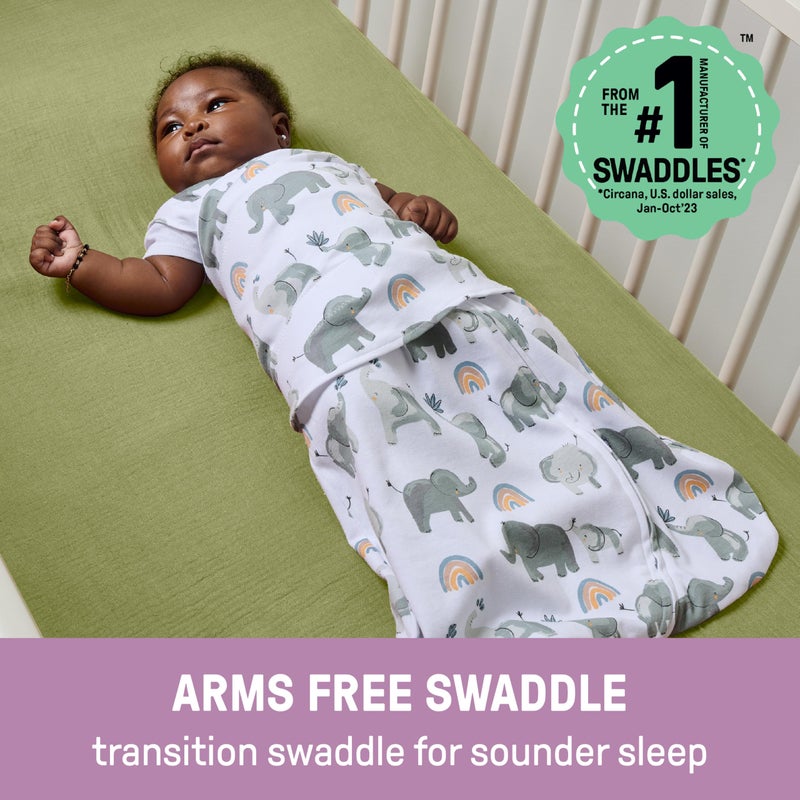 Ingenuity Arms Free Transitional Baby Swaddle, Size 3-6 Months, 14-18 Pounds, Arms Swaddled in or Out, 1.0 TOG - Happy Elephant - Image 2