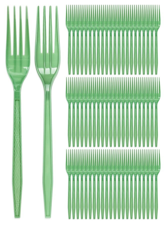 JarThenaAMCS 50Pcs Sage Green Plastic Forks Heavy-Duty Disposable Dinner Dessert Forks Plastic Flatware Cutlery Utensil for Catering Wedding Party Supplies, 6.5 inch - Image 1