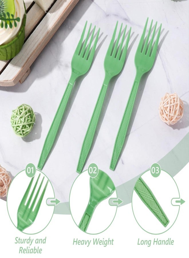 JarThenaAMCS 50Pcs Sage Green Plastic Forks Heavy-Duty Disposable Dinner Dessert Forks Plastic Flatware Cutlery Utensil for Catering Wedding Party Supplies, 6.5 inch - Image 3