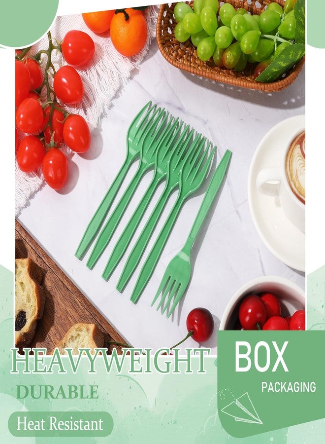 JarThenaAMCS 50Pcs Sage Green Plastic Forks Heavy-Duty Disposable Dinner Dessert Forks Plastic Flatware Cutlery Utensil for Catering Wedding Party Supplies, 6.5 inch - Image 5