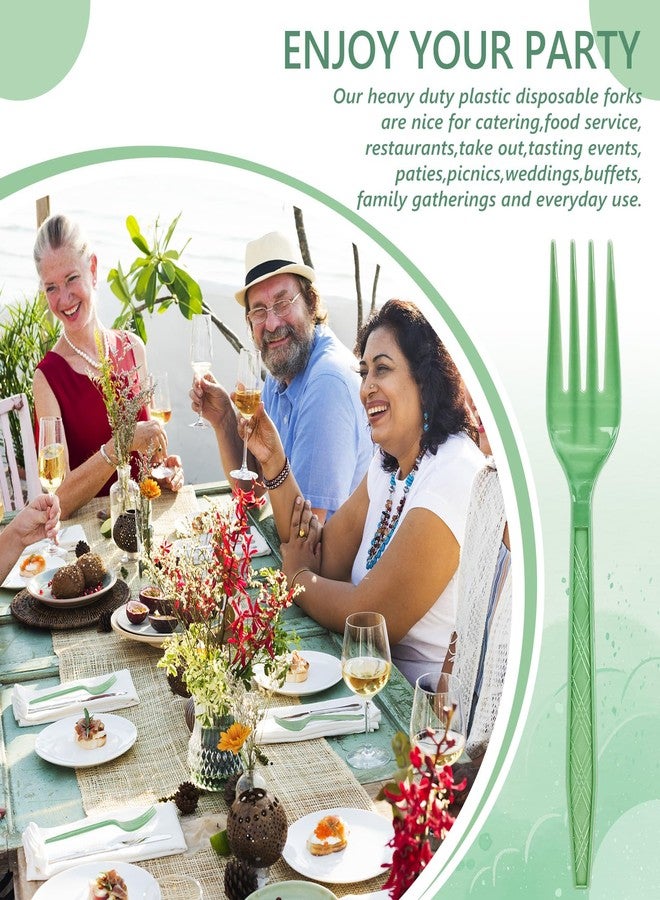 JarThenaAMCS 50Pcs Sage Green Plastic Forks Heavy-Duty Disposable Dinner Dessert Forks Plastic Flatware Cutlery Utensil for Catering Wedding Party Supplies, 6.5 inch - Image 4