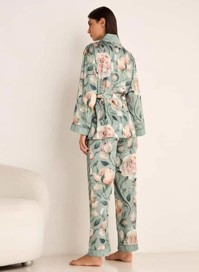Splash FAV Floral Print Robe and Pyjama Set