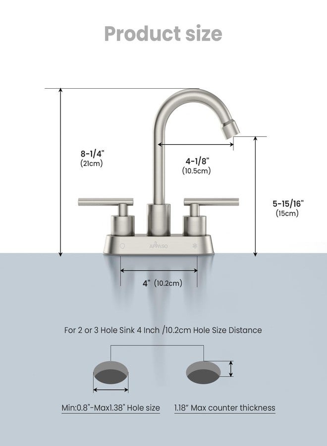 APPASO Bar Sink Faucet 4 Inch Centerset, 2 Hole Brushed Nickel with Dual Handles, 2 Handle Small Sink Faucet Stainless Steel for Wet Bar Bathroom Utility Laundry Room - Image 5