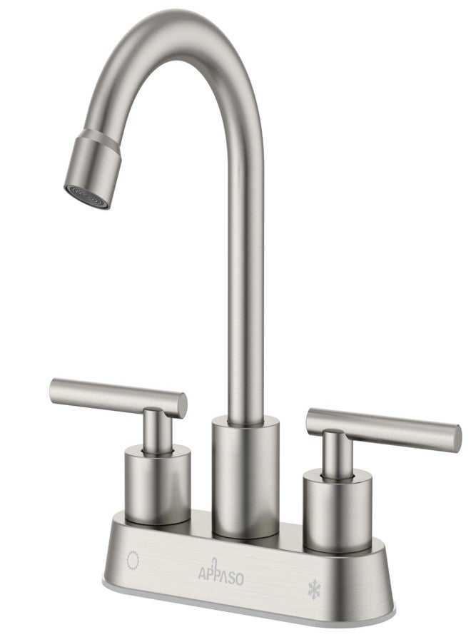 APPASO Bar Sink Faucet 4 Inch Centerset, 2 Hole Brushed Nickel with Dual Handles, 2 Handle Small Sink Faucet Stainless Steel for Wet Bar Bathroom Utility Laundry Room - Image 1