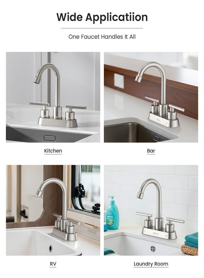 APPASO Bar Sink Faucet 4 Inch Centerset, 2 Hole Brushed Nickel with Dual Handles, 2 Handle Small Sink Faucet Stainless Steel for Wet Bar Bathroom Utility Laundry Room - Image 2