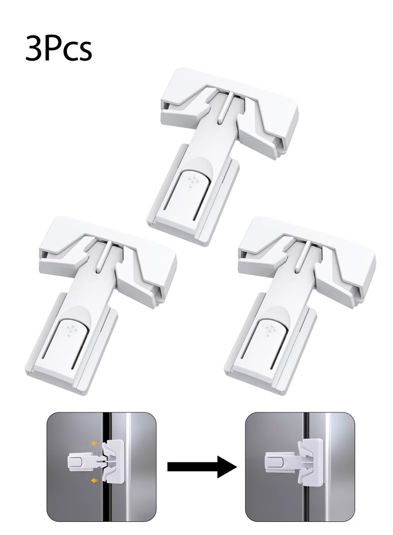Child Proof Refrigerator Lock,White Fridge Door Lock for Kids,Babies & Pets No Drill Installation,Multi-Device Kit (3 Pack)  - Image 1