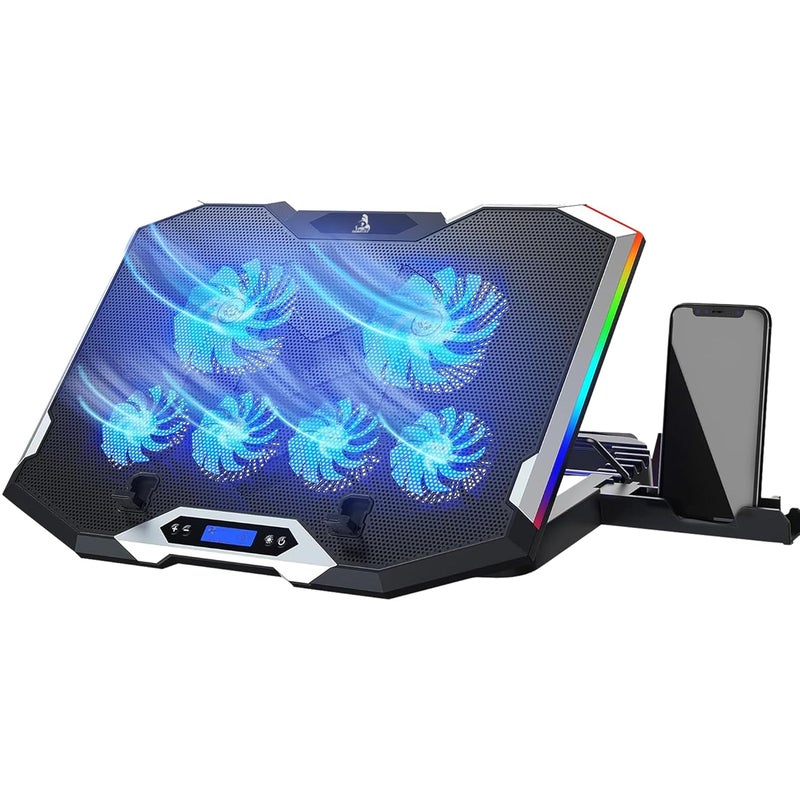 tag Gamerz Neo Laptop Cooling Pad – 6 Silent Red LED Turbo Fans, 7 RGB Modes, Detachable Mobile Holder, 17 inch Notebook Support, 6 Level Height Adjustment, LCD Display, Dual USB Hub, Anti-Slip Baffle - Image 1