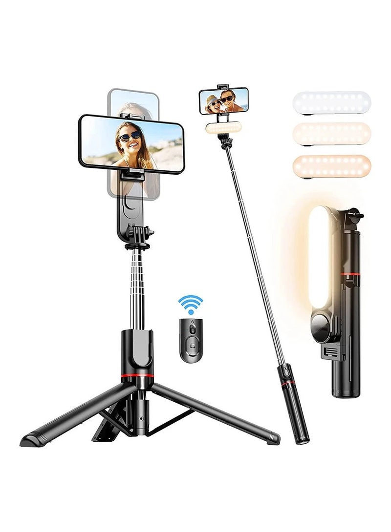 Stable Selfie Stick Tripod with Fill Light, 44 Inch Extendable Selfie Stick with Wireless Remote and Tripod Stand 360 Rotation for iPhone 15/14/13/12/11 Pro/XS Max/XS/XR/X/8/7, Samsung and Smartphone  - Image 1