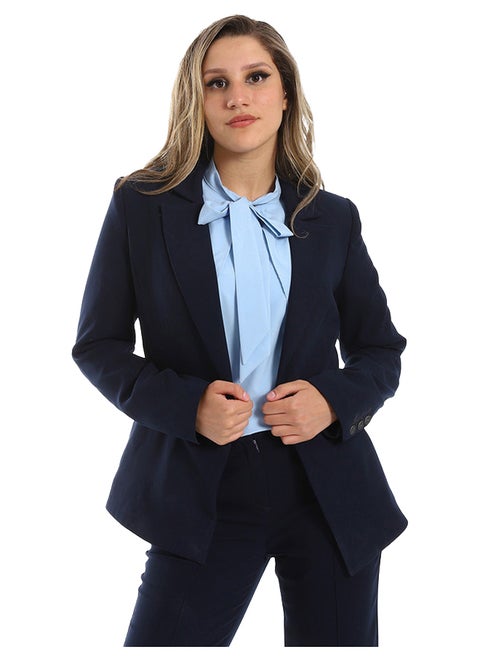 Single Button Notched Lapel Plain Blazer