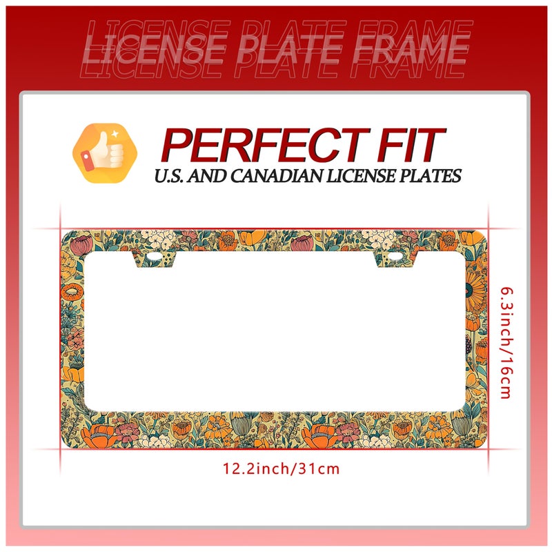UNINDREM Beautiful Floral Print License Plate Frame Funny Stainless Steel Vintage Flower License Plate Frames Auto Parts Decoration with Screws License Plate Holder for Men Women 12x6 Inch - Image 3