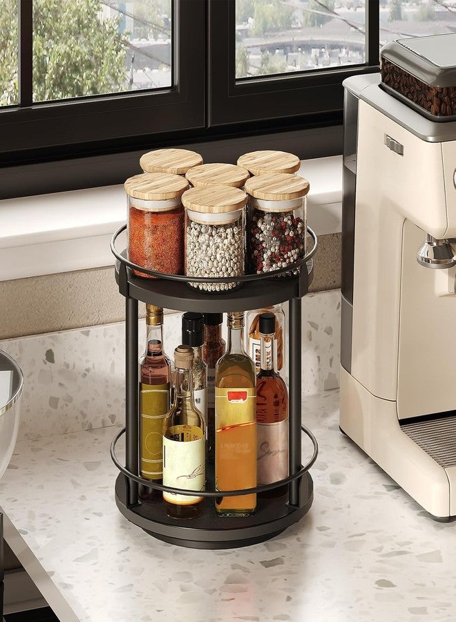 MTANK Turntable Lazy Susan Organizer – Spice Storage Holder for Jars, Condiment Bottles & Herbs | Rotating Kitchen Storage Organizer for Countertop | (Black, 2 Tier (12 * 12 * 15.35 Inches)) - Image 5