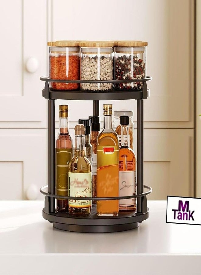 MTANK Turntable Lazy Susan Organizer – Spice Storage Holder for Jars, Condiment Bottles & Herbs | Rotating Kitchen Storage Organizer for Countertop | (Black, 2 Tier (12 * 12 * 15.35 Inches)) - Image 1