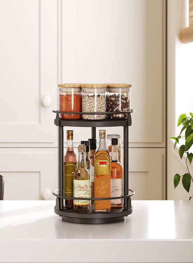 MTANK Turntable Lazy Susan Organizer – Spice Storage Holder for Jars, Condiment Bottles & Herbs | Rotating Kitchen Storage Organizer for Countertop | (Black, 2 Tier (12 * 12 * 15.35 Inches)) - Image 3