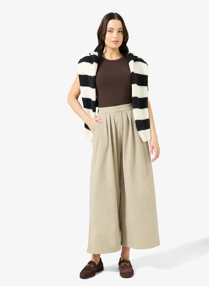 Ginger High Waisted Pleat Detail Wide Leg Pants