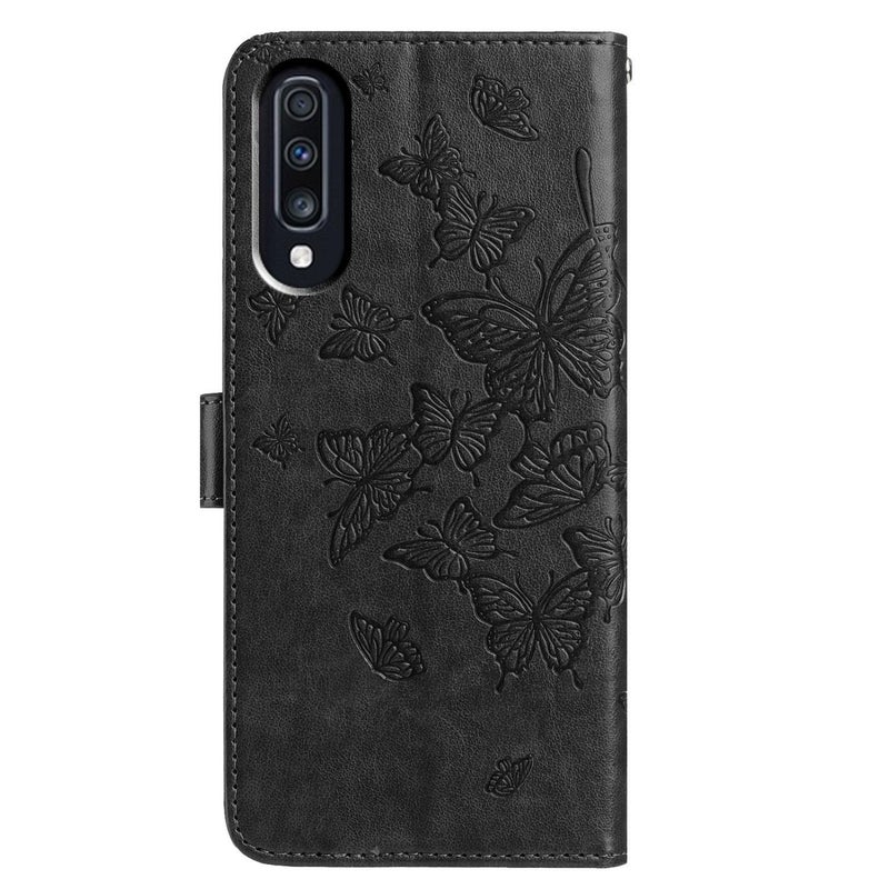 erorex For Samsung Galaxy A70  Flutter Pattern Embossed Leather Phone Case(Black) - Image 3