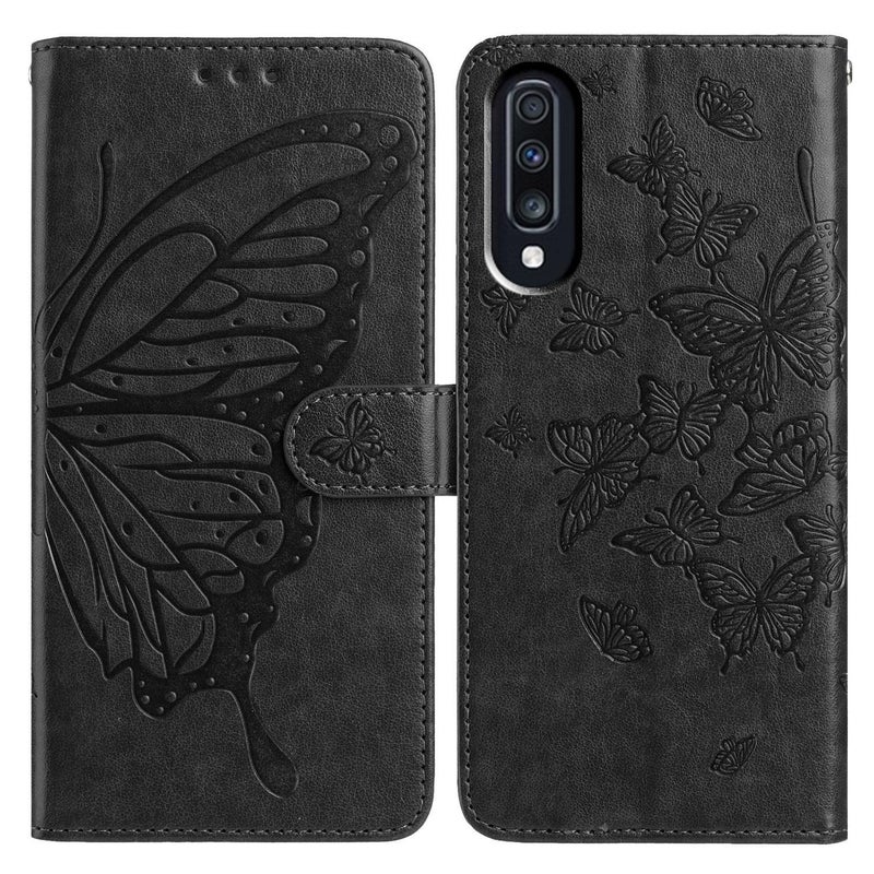 erorex For Samsung Galaxy A70  Flutter Pattern Embossed Leather Phone Case(Black) - Image 1