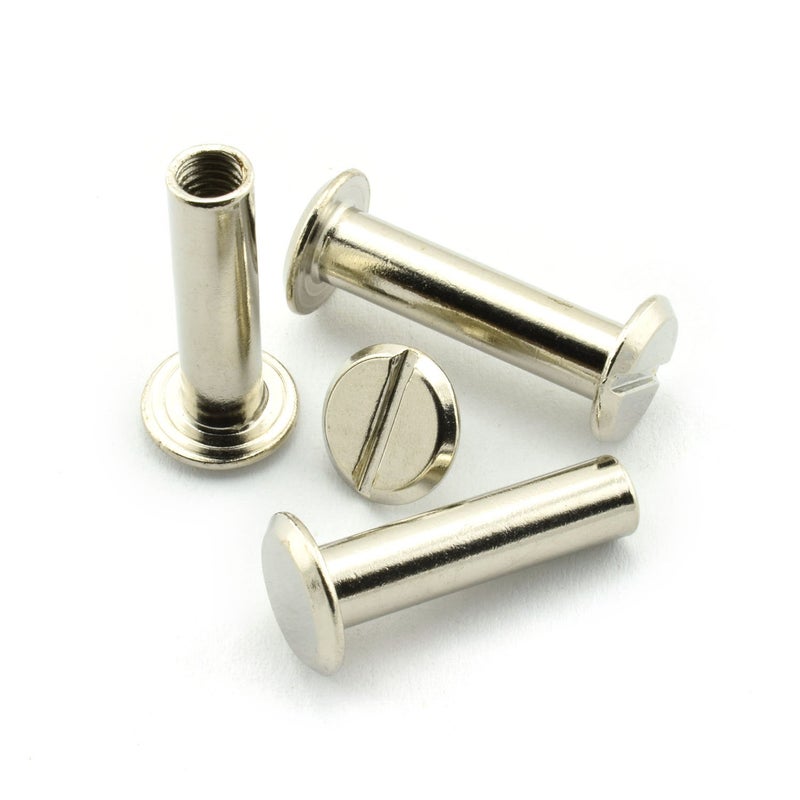 60 Sets Silvery Chicago Screws 34 Inches Screw Posts Metal Accessories Nail Rivet Chicago Button For DIY Leather Decoration Document Book Album Bookbinding Round Flat Head Stud Screw