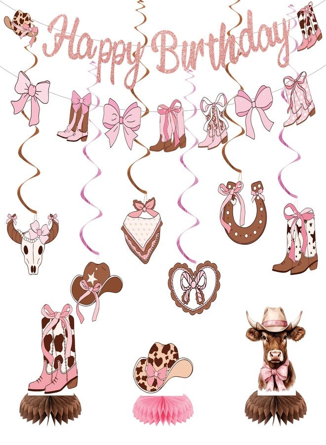 Roetyce Bow Cowgirl Birthday Banner Decorations - Image 1