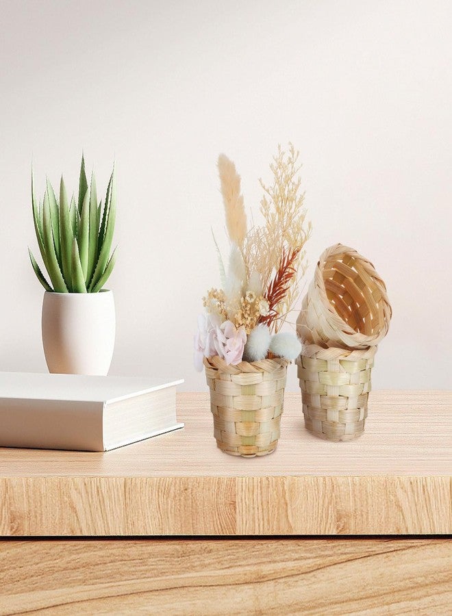 بريتي زووم سلة تخزين صغيرة منسوجة من الخيزران والخشب من بريتيزوم، عبوة من 4 قطع، منظم مكتبي صغير للحلوى والفواكه والأغراض المتنوعة وتنسيق الزهور وديكور الحفلات - Image 5