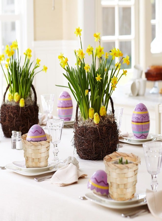 بريتي زووم سلة تخزين صغيرة منسوجة من الخيزران والخشب من بريتيزوم، عبوة من 4 قطع، منظم مكتبي صغير للحلوى والفواكه والأغراض المتنوعة وتنسيق الزهور وديكور الحفلات - Image 3