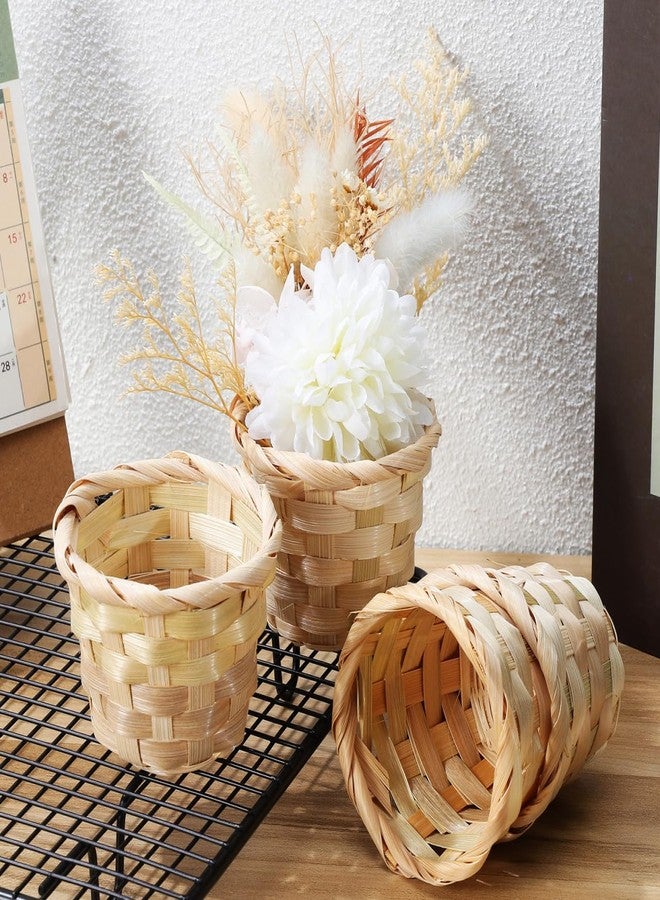 بريتي زووم سلة تخزين صغيرة منسوجة من الخيزران والخشب من بريتيزوم، عبوة من 4 قطع، منظم مكتبي صغير للحلوى والفواكه والأغراض المتنوعة وتنسيق الزهور وديكور الحفلات - Image 2