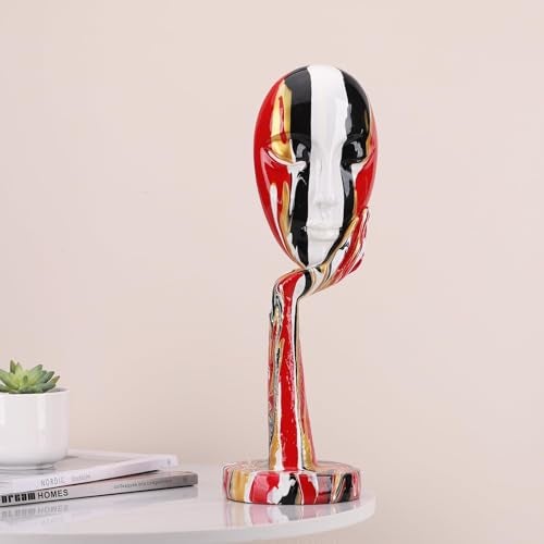 suruim Simple Creative Colorful Female Face Art Statue Thinker Sculpture Abstract Character Crafts Ornament Home Office Bedroom Living Room Study Decoration (Large-1 15.3in) - Image 3