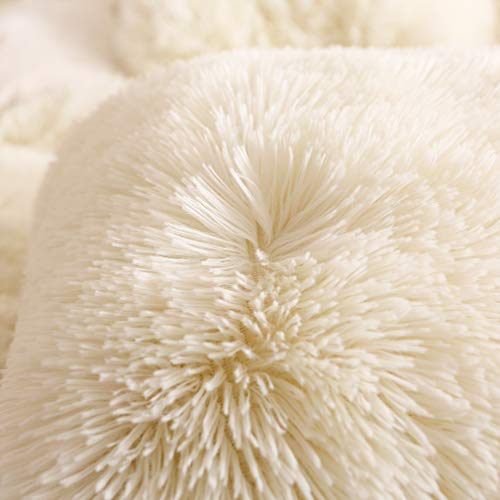 Uhamho Faux Fur Velvet Fluffy Bedding Duvet Cover Set Down Comforter Quilt Cover with Pillow Shams, Ultra Soft Warm (King, Cream) - Image 5