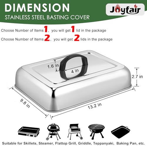 Joyfair 13 x 9.8 Inch Basting Cover Melting Domes, Joyfair Stainless Steel Rectangular Cheese Melt Lid for Outdoor Flat Top Griddle, Heat-Resistant Handle & Screwdriver, Dishwasher Safe (2, No Vent) - Image 2