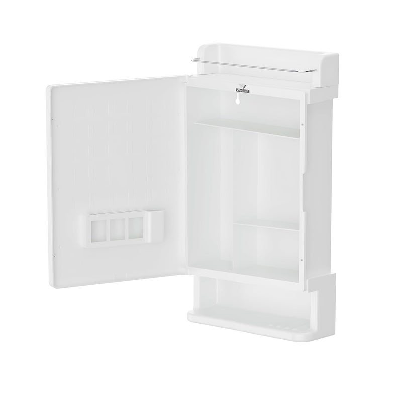 Well Set خزانة حمام بيضاء بتصميم أنيق مع مرآة - منظم تخزين قوي من البلاستيك - رفوف حمام مثبتة على الحائط - ملحقات حمام - خزانة مرآة مصنوعة في الهند - Image 5