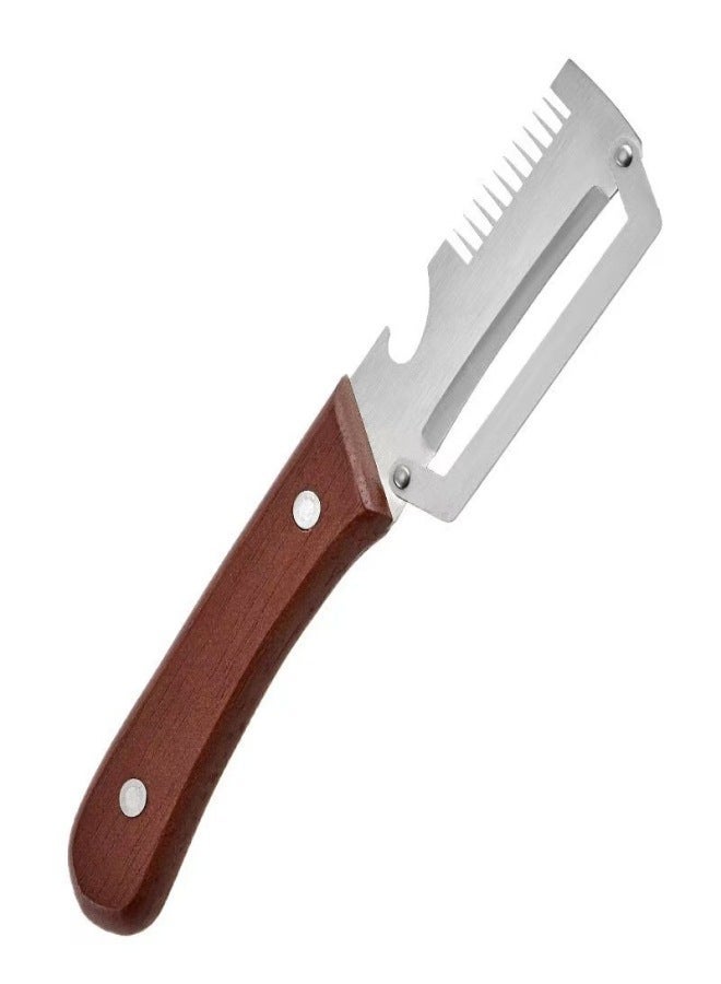 Multifunctional scallion cutter, peeler, stainless steel sharp solid wood handle, kitchen shredding tool, peeling knife, peel knife, three-in-one peeler - Image 1
