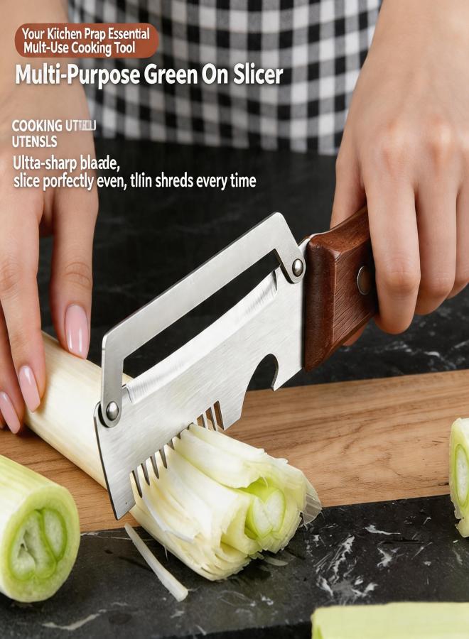 Multifunctional scallion cutter, peeler, stainless steel sharp solid wood handle, kitchen shredding tool, peeling knife, peel knife, three-in-one peeler - Image 5