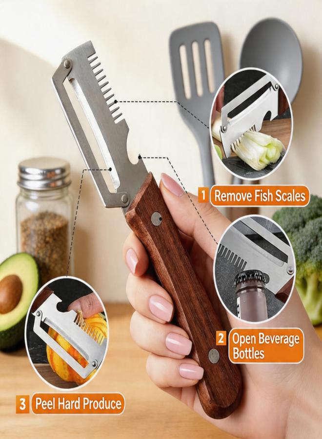 Multifunctional scallion cutter, peeler, stainless steel sharp solid wood handle, kitchen shredding tool, peeling knife, peel knife, three-in-one peeler - Image 2