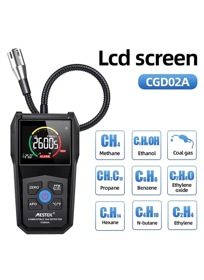 MESTEK - Gas Leak Detector Analyzer Methane Flammable 50000 PPM 100% LEL Combustible Natural Tester LCD Screen Sound and Light Alarm - Image 1