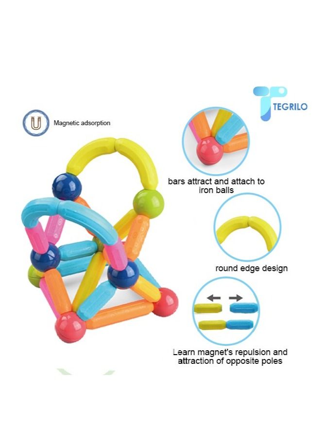 TEGRILO 64 PCS Magnetic Building Blocks Toy. Stacking Stick Rods and Ball Educational Construction Puzzle for Kids  - Image 5