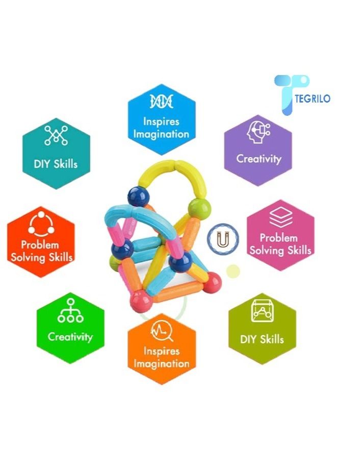 TEGRILO 64 PCS Magnetic Building Blocks Toy. Stacking Stick Rods and Ball Educational Construction Puzzle for Kids  - Image 4