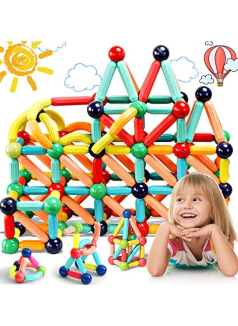 64 PCS Magnetic Building Blocks Toy. Stacking Stick Rods and Ball Educational Construction Puzzle for Kids