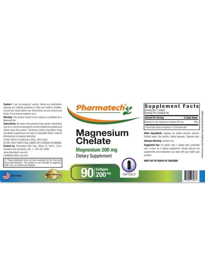 PHARMATECH Magnesium Chelate 200 Mg Glycinate High Absorption Magnesium 100% Chelated Better Sleep Stress Relief Improve Energy For Women And Men 90 Softgels By Pharmatech ® - Image 4