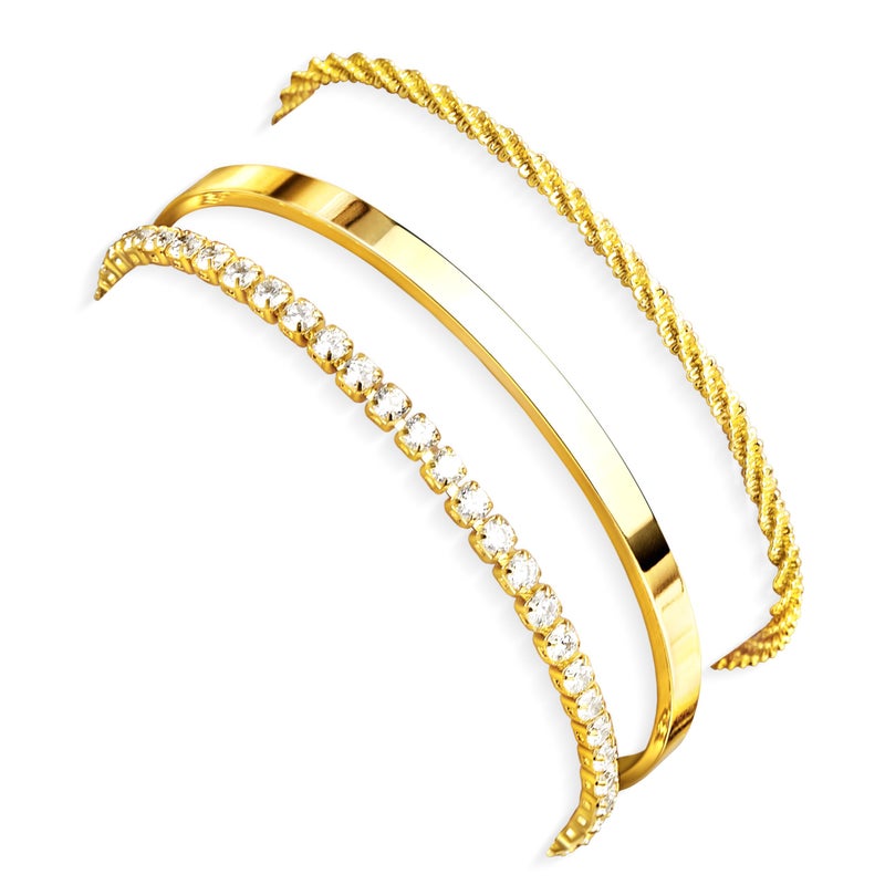 Poxtex Gold Plated Tennis Bracelets Stack for Women, Bangle Link Chain Bracelets Set, Trendy Fashion Jewelry Gifts Adjustable - Image 1